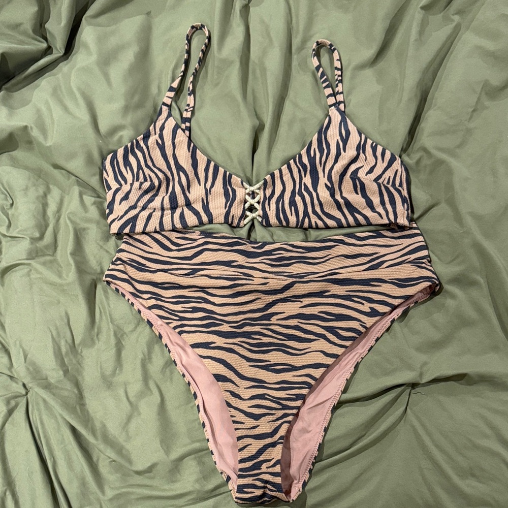 aerie Zebra-Print High-Waist Bikini Set